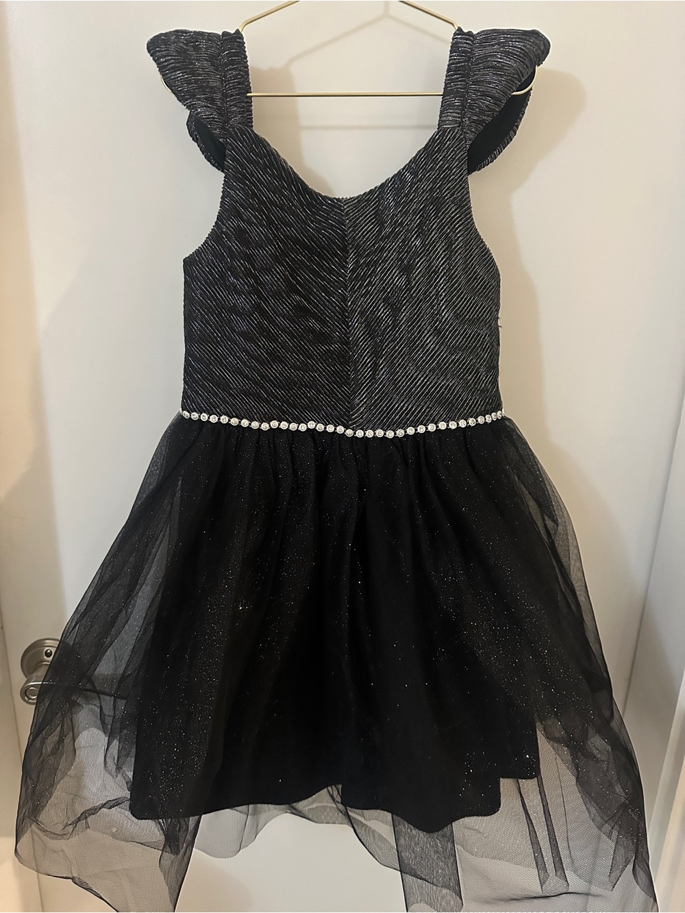 Zunie Girls Black Sparkle Party Dress Size 10 Tulle Dress Jewels at waist